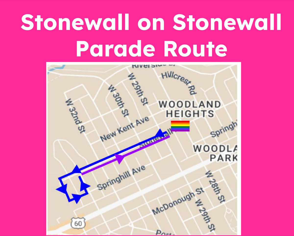 Stonewall on Stonewall parade route — Stonewall Ave from W 28th to W 34th and back